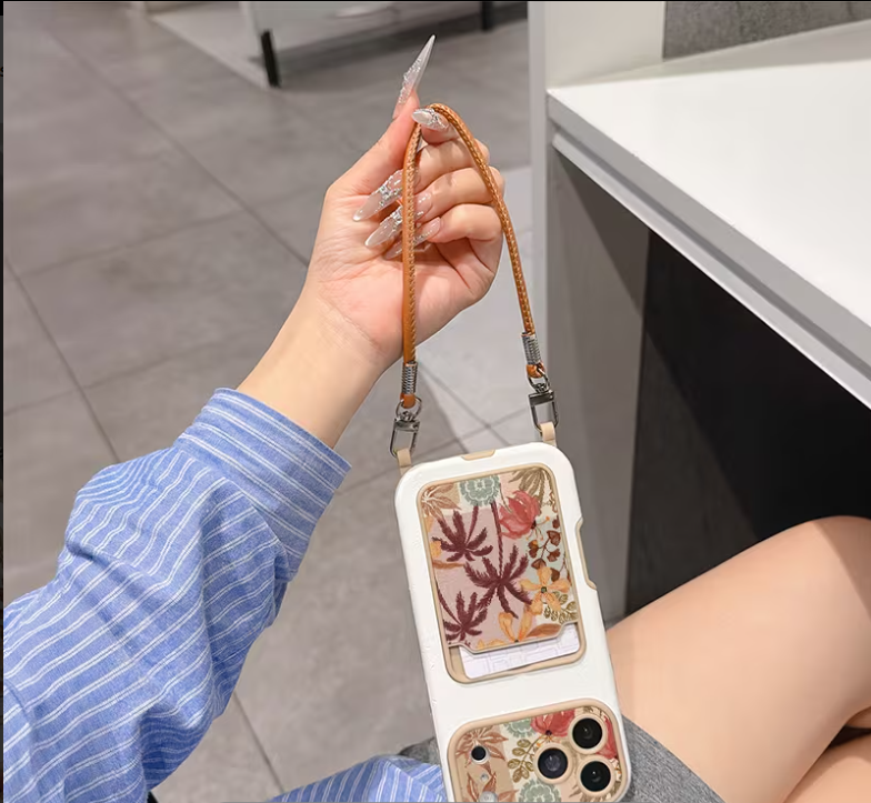 Tropical card holder phone case.