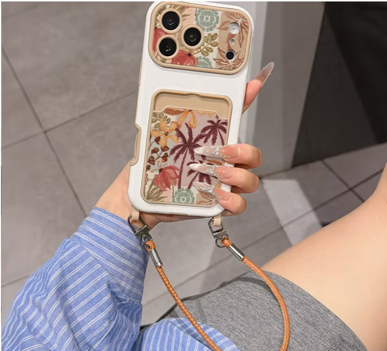 Tropical card holder phone case.