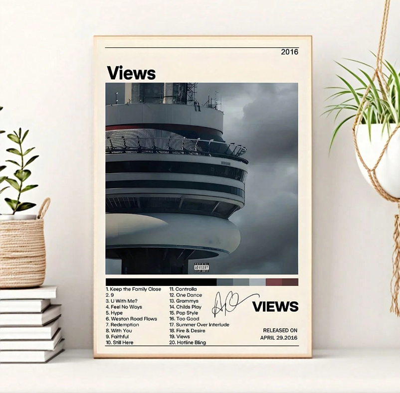 Drake Album Poster canvas painted frame